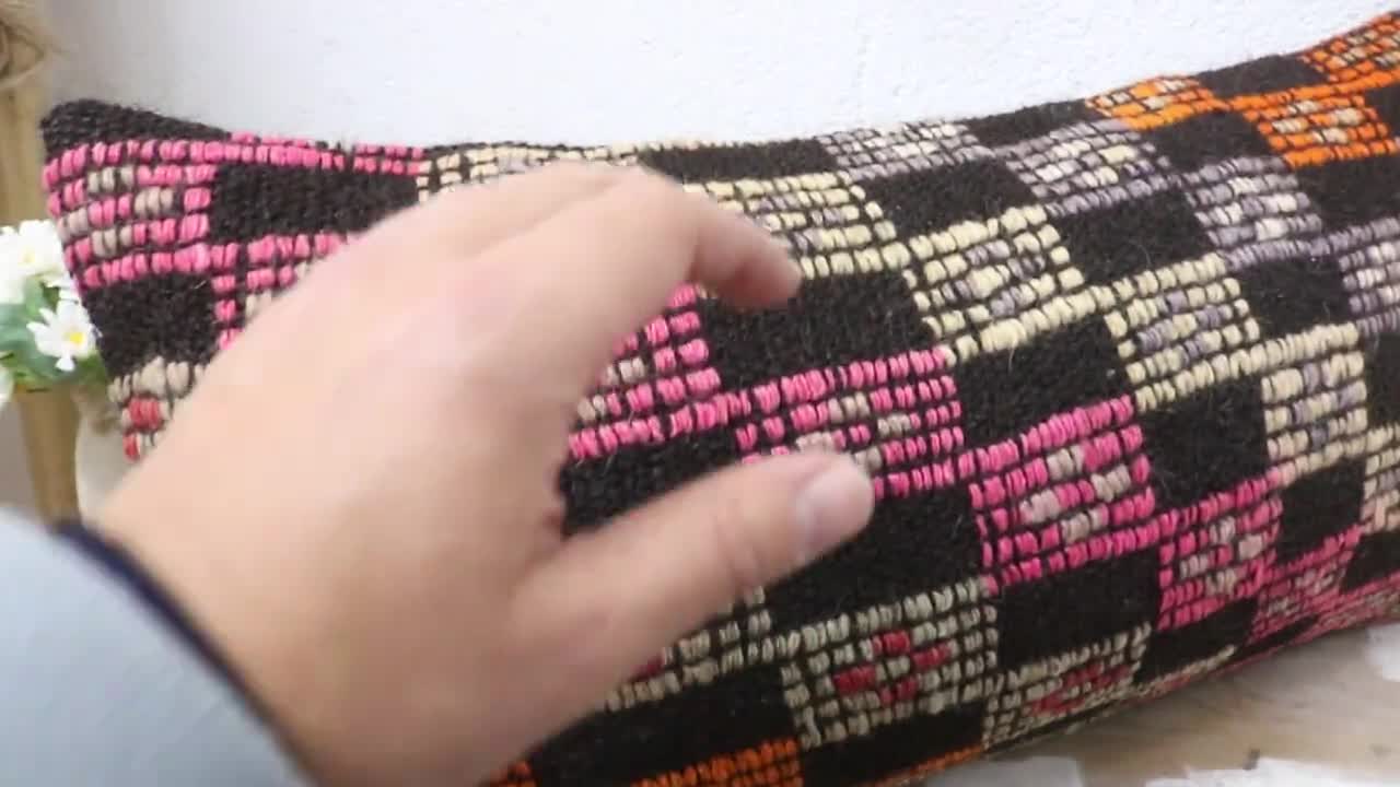 ヴィンテージ枕、トルコキリム枕、12x24インチのキリムクッションカ
